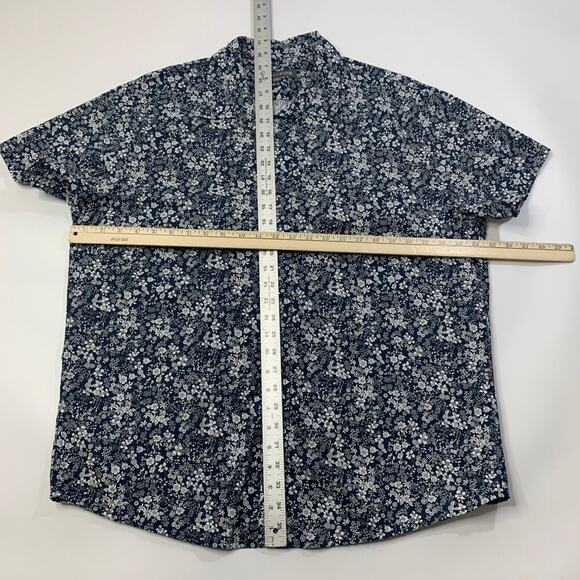 State & Stone Shirt Mens XL Navy White Floral Cotton Button Up Short Sleeve - Picture 6 of 9